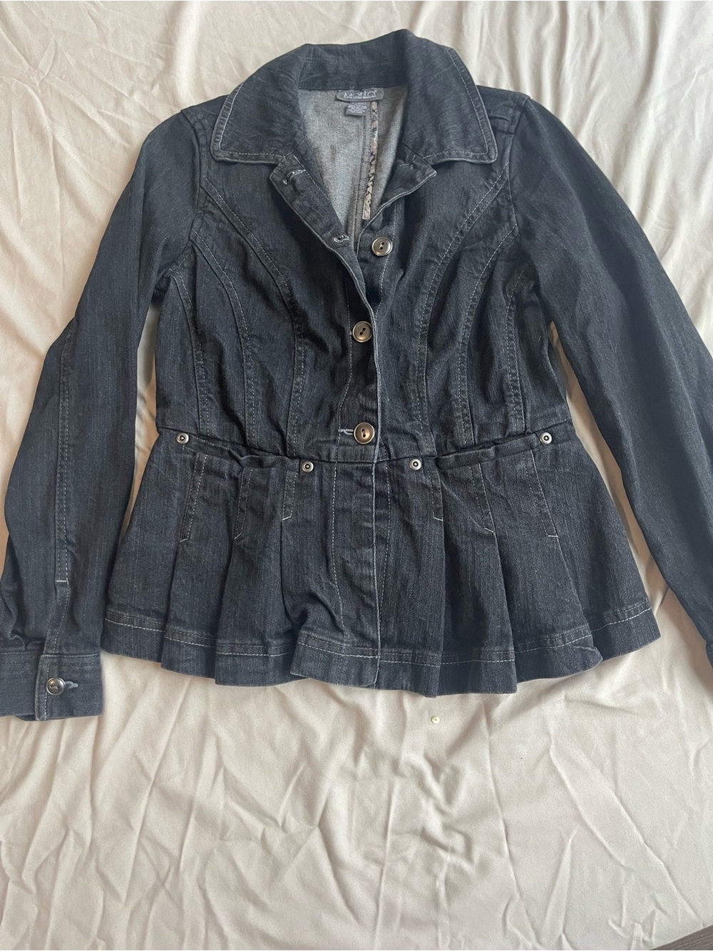 Black Peplum Denim Jacket - Tailored Jean Coat